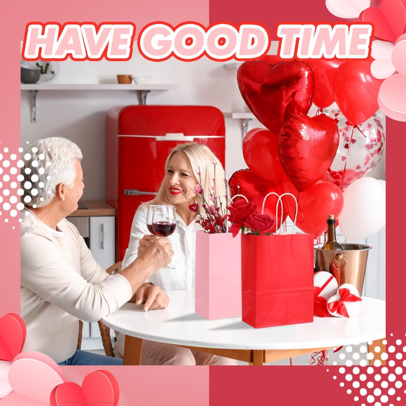 Chivertion 100 Pcs Valentine Red Pink Paper Gift Bags Bulk with Handles, 8.27 x 5.91 x 3.15 Inches Small Party Favor Bags Goodies Bag for Valentine's Day, Wedding, Birthdays, Small Business, Shopping - Image 2