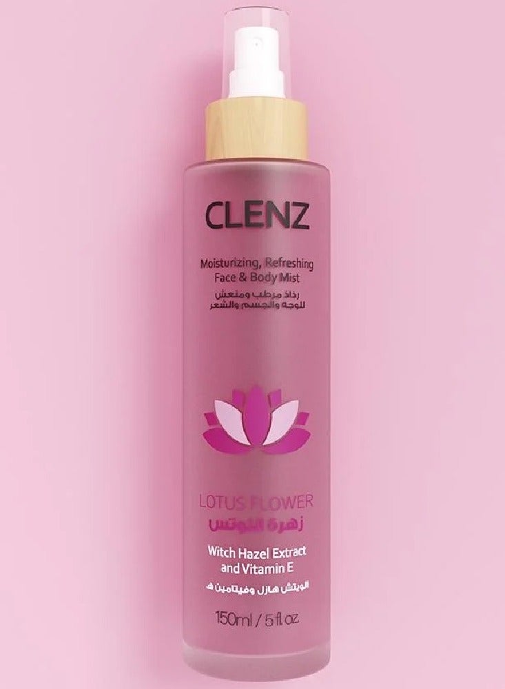 CLENZ Mmloisturizing Refreshing Face, Body And Hair Mist With Witch Hazel Extract And Vitamin E, Lotus Flower - 150ml  - Image 5