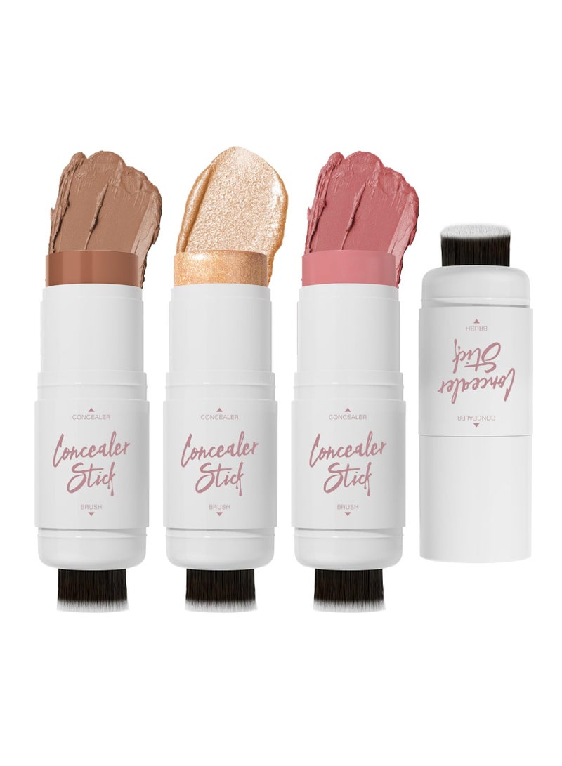 SYOSI مجموعة مكياج عصا كونتور كريمة 3 قطع، درجات مع عصا هايلايتر، عصا بلاشر وعصا كونتور برونزر لتفتيح، تحديد الخدين، غير دهنية، مقاومة للماء وتأثير طويل الأمد (#02،06،09) - Image 1