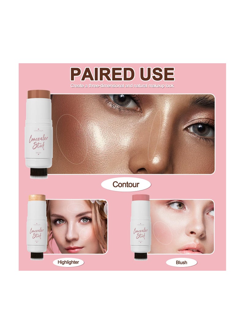 SYOSI مجموعة مكياج عصا كونتور كريمة 3 قطع، درجات مع عصا هايلايتر، عصا بلاشر وعصا كونتور برونزر لتفتيح، تحديد الخدين، غير دهنية، مقاومة للماء وتأثير طويل الأمد (#02،06،09) - Image 2