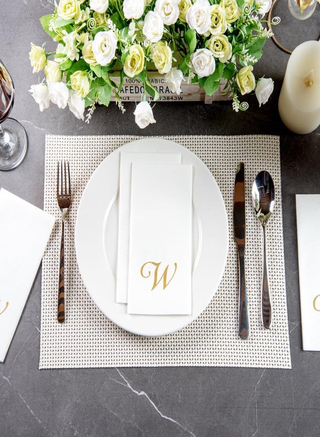 ريستورنت وير مناشف ضيوف Luxenap مقاس 15.8 × 7.9 بوصة بملمس الكتان، 50 منشفة يد مخططة للاستخدام مرة واحدة - حرف "W" ذهبي، خط كتابة متصل، مناديل عشاء ورقية بيضاء، مصنوعة بتقنية Airlaid، مناسبة لدورات المياه والطاولات - أدوات المطاعم - Image 3