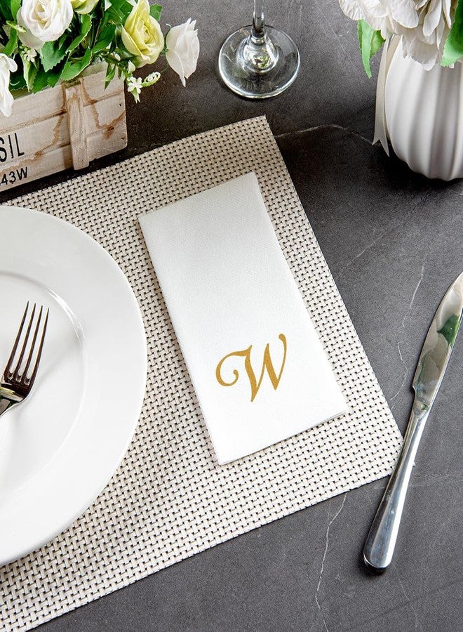 ريستورنت وير مناشف ضيوف Luxenap مقاس 15.8 × 7.9 بوصة بملمس الكتان، 50 منشفة يد مخططة للاستخدام مرة واحدة - حرف "W" ذهبي، خط كتابة متصل، مناديل عشاء ورقية بيضاء، مصنوعة بتقنية Airlaid، مناسبة لدورات المياه والطاولات - أدوات المطاعم - Image 4
