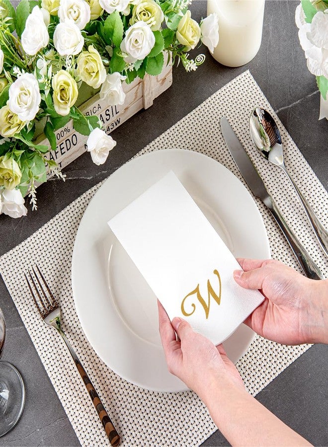 ريستورنت وير مناشف ضيوف Luxenap مقاس 15.8 × 7.9 بوصة بملمس الكتان، 50 منشفة يد مخططة للاستخدام مرة واحدة - حرف "W" ذهبي، خط كتابة متصل، مناديل عشاء ورقية بيضاء، مصنوعة بتقنية Airlaid، مناسبة لدورات المياه والطاولات - أدوات المطاعم - Image 5