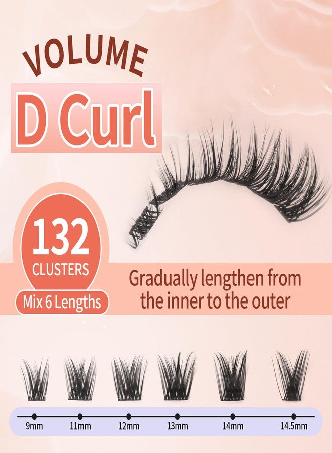 MLEN DIARY Cluster Lashes Wispy Individual Lash Extensions D Curl Natural Lash Clusters 10-14.5MM 132 Pcs DIY Eyelash Extension Cat Eye Eyelash Clusters with Tweezers Self-application at Home by MLEN DIARY - Image 2