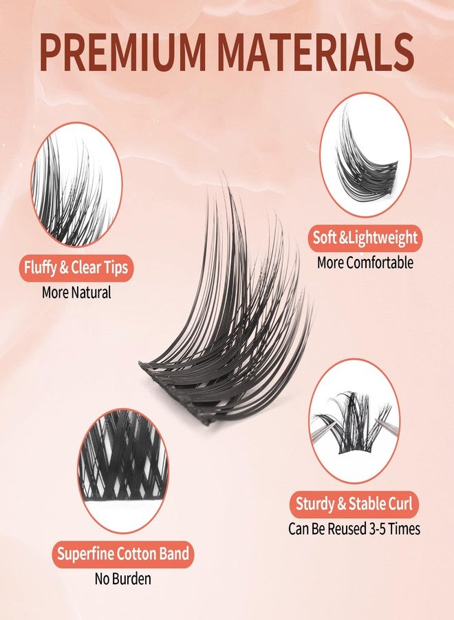 MLEN DIARY Cluster Lashes Wispy Individual Lash Extensions D Curl Natural Lash Clusters 10-14.5MM 132 Pcs DIY Eyelash Extension Cat Eye Eyelash Clusters with Tweezers Self-application at Home by MLEN DIARY - Image 4