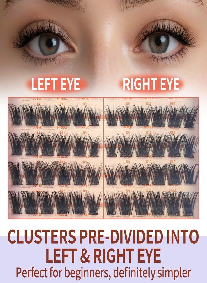 MLEN DIARY Cluster Lashes Wispy Individual Lash Extensions D Curl Natural Lash Clusters 10-14.5MM 132 Pcs DIY Eyelash Extension Cat Eye Eyelash Clusters with Tweezers Self-application at Home by MLEN DIARY - Image 3