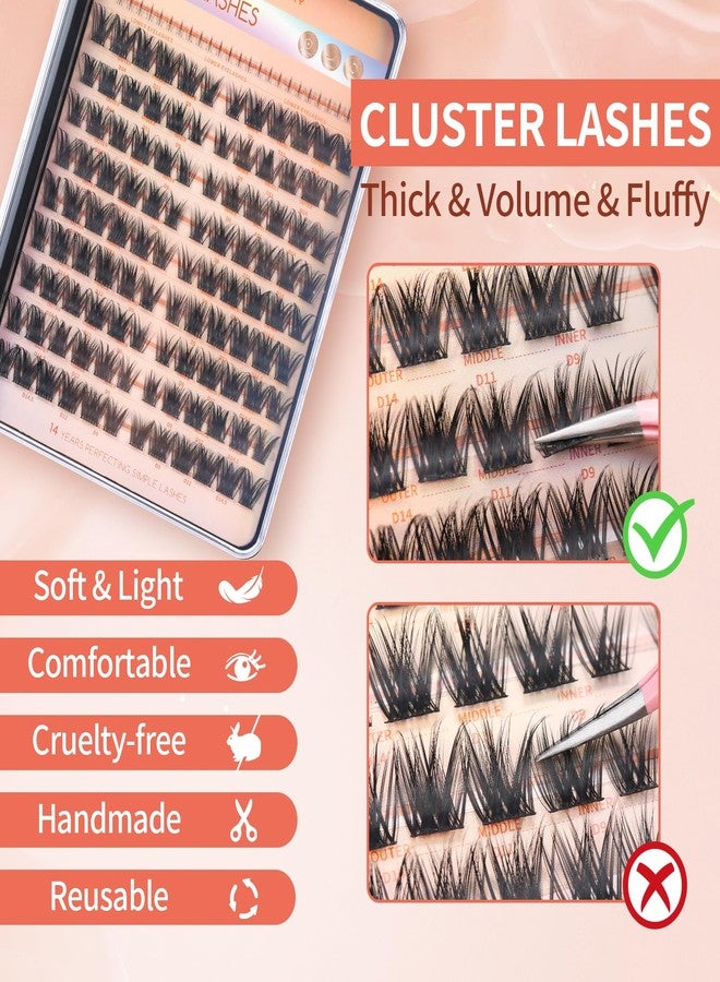 MLEN DIARY Cluster Lashes Wispy Individual Lash Extensions D Curl Natural Lash Clusters 10-14.5MM 132 Pcs DIY Eyelash Extension Cat Eye Eyelash Clusters with Tweezers Self-application at Home by MLEN DIARY - Image 5