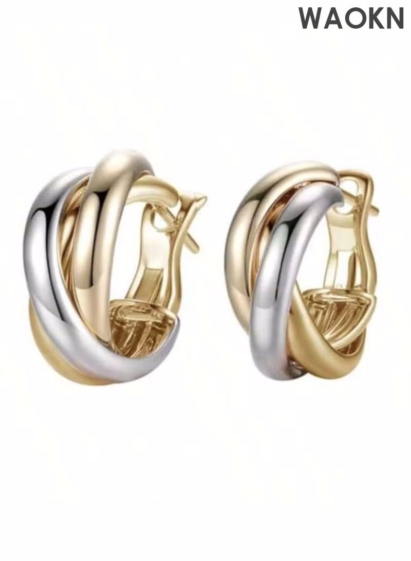 دبليو أيه أو كي أن زوج من الأقراط الأنيقة والرقيقة ثنائية اللون، بتصميم حلقي أنيق، أقراط دائرية خفيفة وفاخرة للنساء، تُضفي لمسة جمالية يومية تُهدى كهدية لصديقاتهن. - Image 1