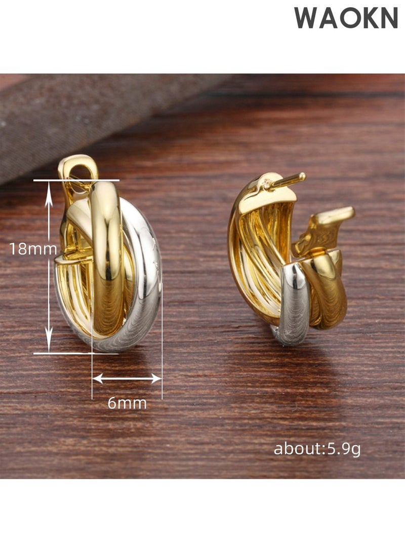 دبليو أيه أو كي أن زوج من الأقراط الأنيقة والرقيقة ثنائية اللون، بتصميم حلقي أنيق، أقراط دائرية خفيفة وفاخرة للنساء، تُضفي لمسة جمالية يومية تُهدى كهدية لصديقاتهن. - Image 5