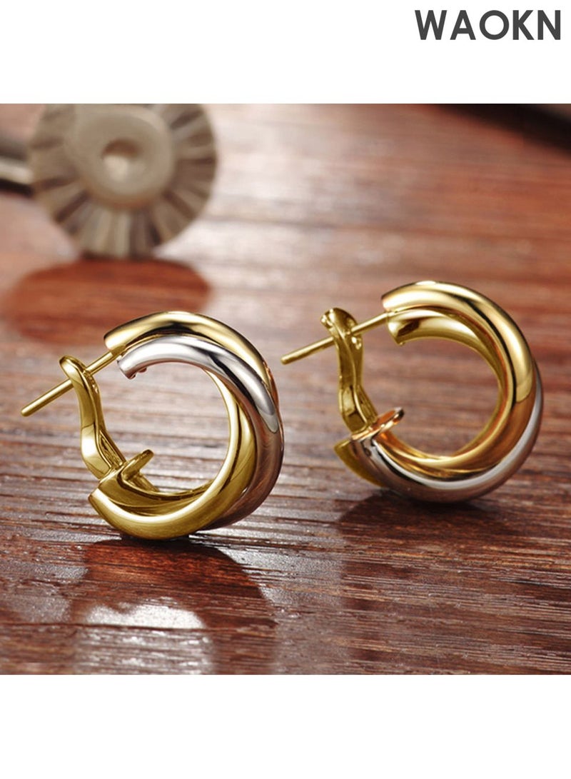 دبليو أيه أو كي أن زوج من الأقراط الأنيقة والرقيقة ثنائية اللون، بتصميم حلقي أنيق، أقراط دائرية خفيفة وفاخرة للنساء، تُضفي لمسة جمالية يومية تُهدى كهدية لصديقاتهن. - Image 4