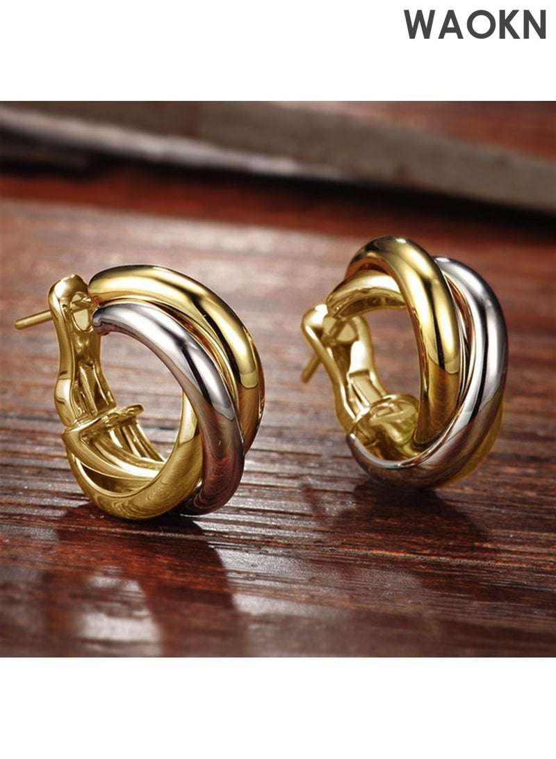 دبليو أيه أو كي أن زوج من الأقراط الأنيقة والرقيقة ثنائية اللون، بتصميم حلقي أنيق، أقراط دائرية خفيفة وفاخرة للنساء، تُضفي لمسة جمالية يومية تُهدى كهدية لصديقاتهن. - Image 3