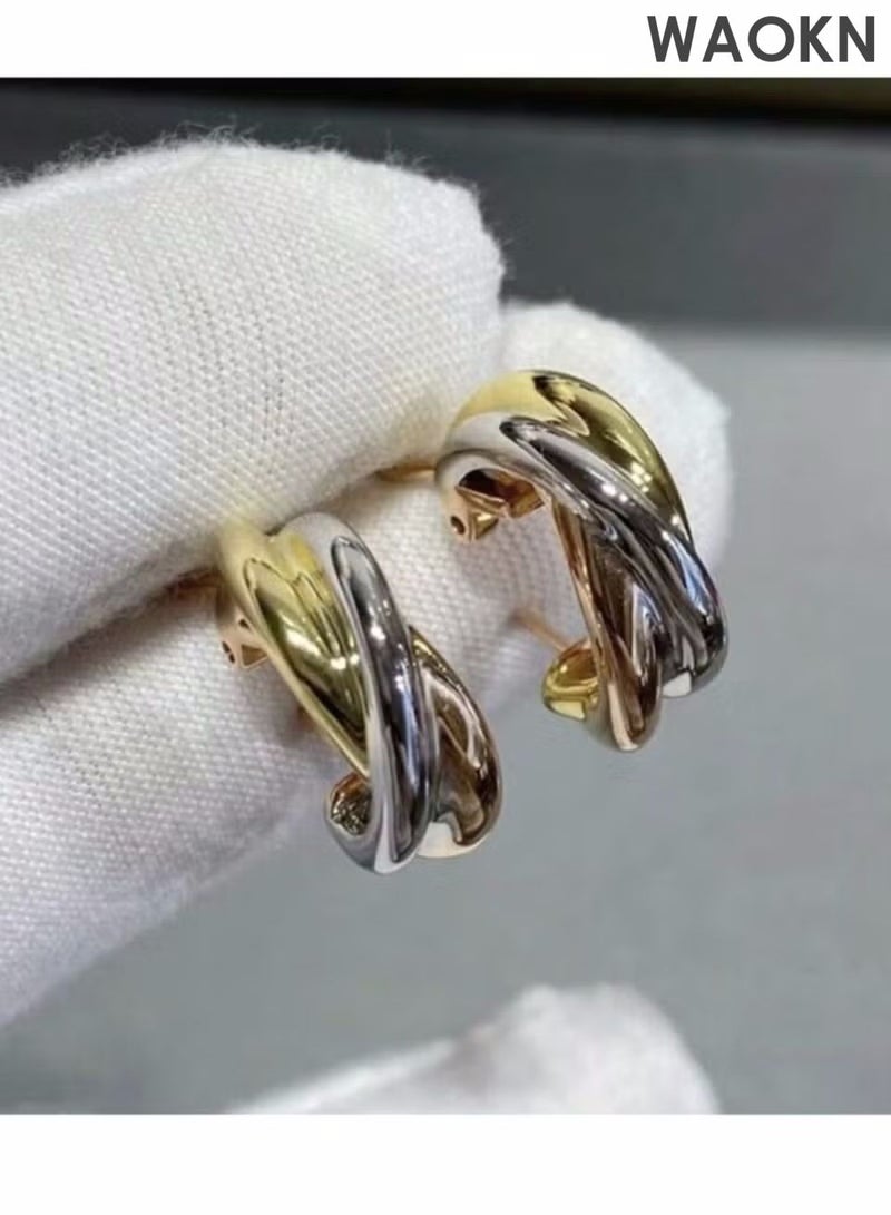 دبليو أيه أو كي أن زوج من الأقراط الأنيقة والرقيقة ثنائية اللون، بتصميم حلقي أنيق، أقراط دائرية خفيفة وفاخرة للنساء، تُضفي لمسة جمالية يومية تُهدى كهدية لصديقاتهن. - Image 2