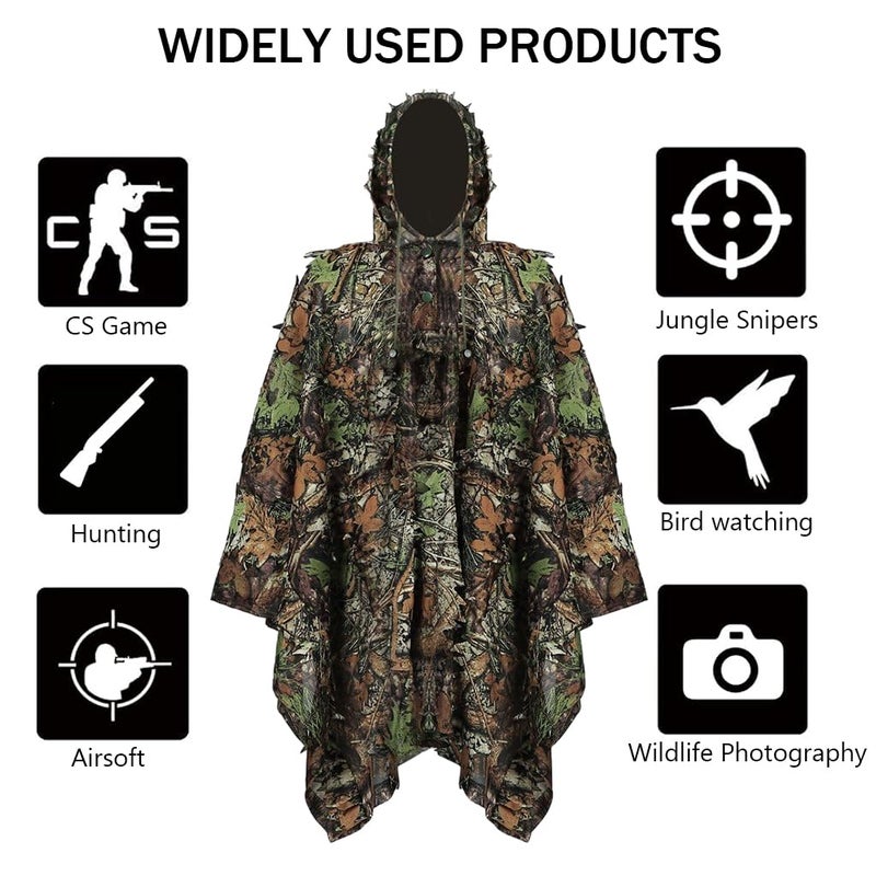Proberos ® 3D Leaf Ghillie Suit Camouflage Hunting Clothing - Woodland Camo Poncho for Military Training, Bird Watching, Outdoor Photography & Tactical Operations - Image 5