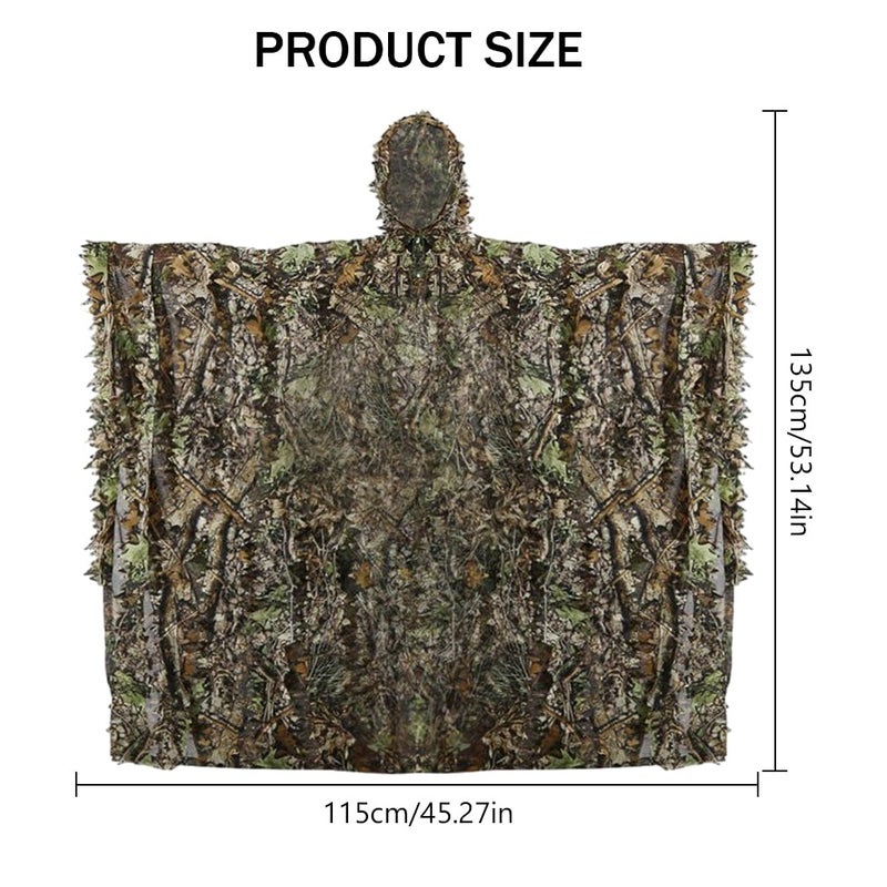 Proberos ® 3D Leaf Ghillie Suit Camouflage Hunting Clothing - Woodland Camo Poncho for Military Training, Bird Watching, Outdoor Photography & Tactical Operations - Image 2