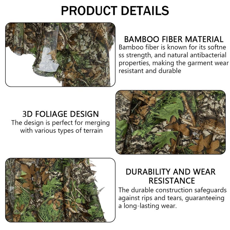 Proberos ® 3D Leaf Ghillie Suit Camouflage Hunting Clothing - Woodland Camo Poncho for Military Training, Bird Watching, Outdoor Photography & Tactical Operations - Image 4