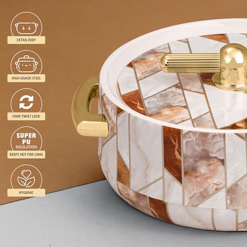 SELVEL stainless steel Elegance 1200 ML Casserole|Advanced PU Insulation|Elegant Insulation|Keeps Food hot & Fresh for Long Hours|Chapati, Biryani and More (Royal Elegance Ceramica) - Image 4
