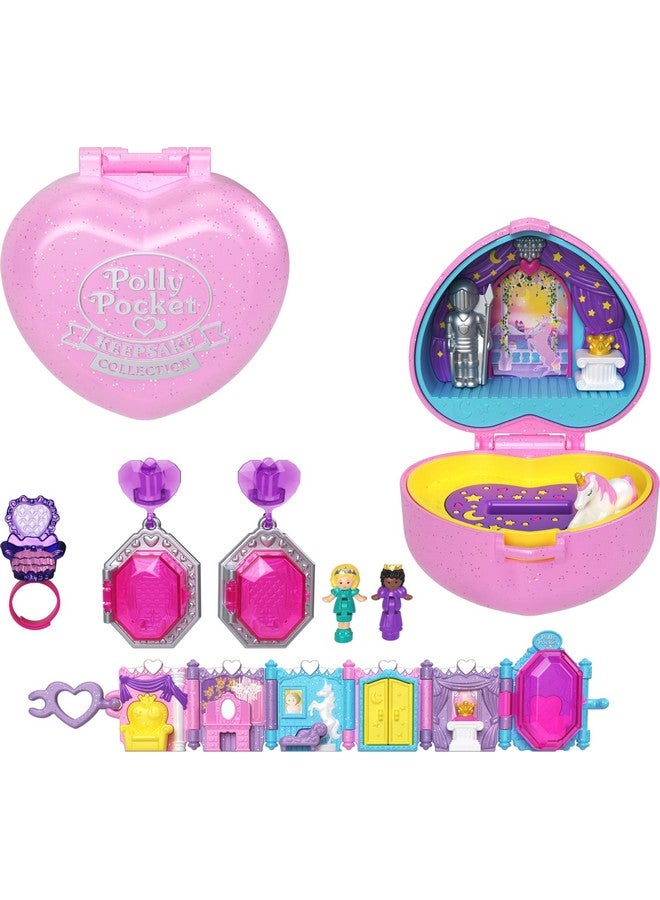 Polly Pocket مجموعة بولي بوكيت الجامعية مع دميتين، مجموعة تذكارية لملحقات مجوهرات الكرة الملكية، لعبة قابلة للجمع بموضوع قلعة اليونيكورن - Image 1