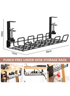 Generic Cable management tray, under-desk organiser, no drilling and screws required, with clips, for desktop cable management, office, home computer cable holder  - Image 2