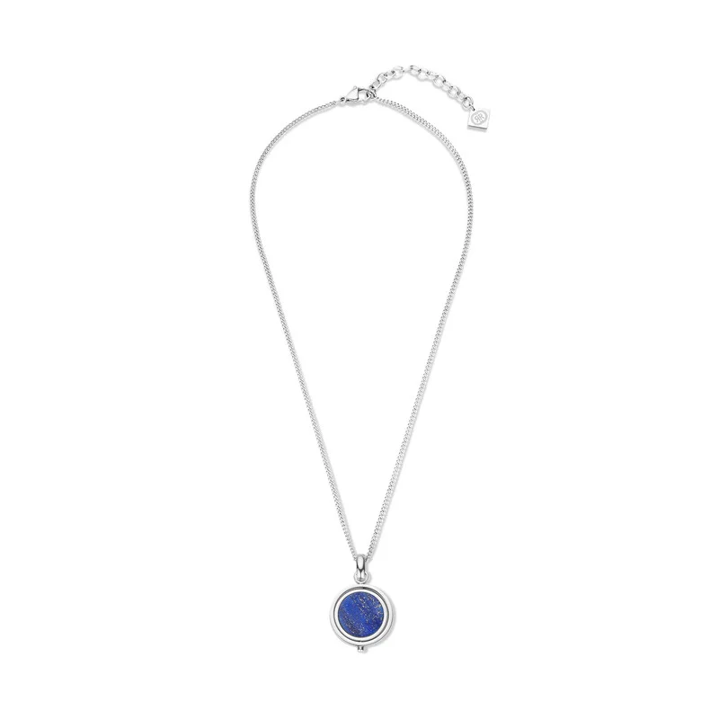 CERRUTI 1881 Medalion Stainless Still Silver Neck Lace with Blue Lapis Lazuli