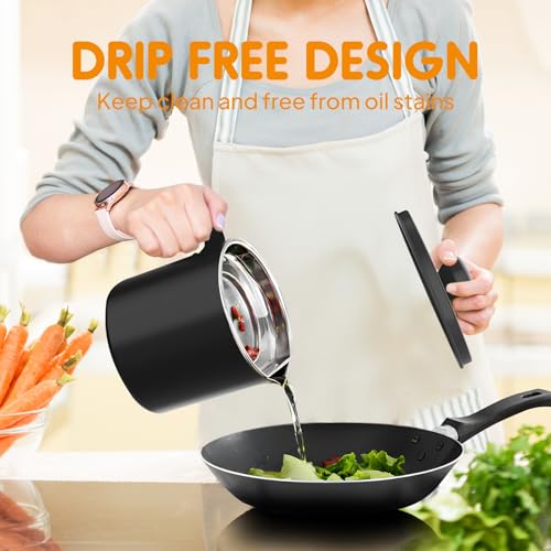 Chihee Grease Container Stainless Steel Bacon Grease Saver with Fine Mesh Strainer 2L / 67.6 fl oz Oil Container Grease Can with Dust-proof Lid Non-slip Tray for Kitchen Storing Frying Cooking Grease - Image 5
