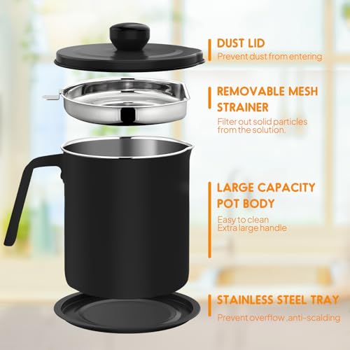 Chihee Grease Container Stainless Steel Bacon Grease Saver with Fine Mesh Strainer 2L / 67.6 fl oz Oil Container Grease Can with Dust-proof Lid Non-slip Tray for Kitchen Storing Frying Cooking Grease - Image 2