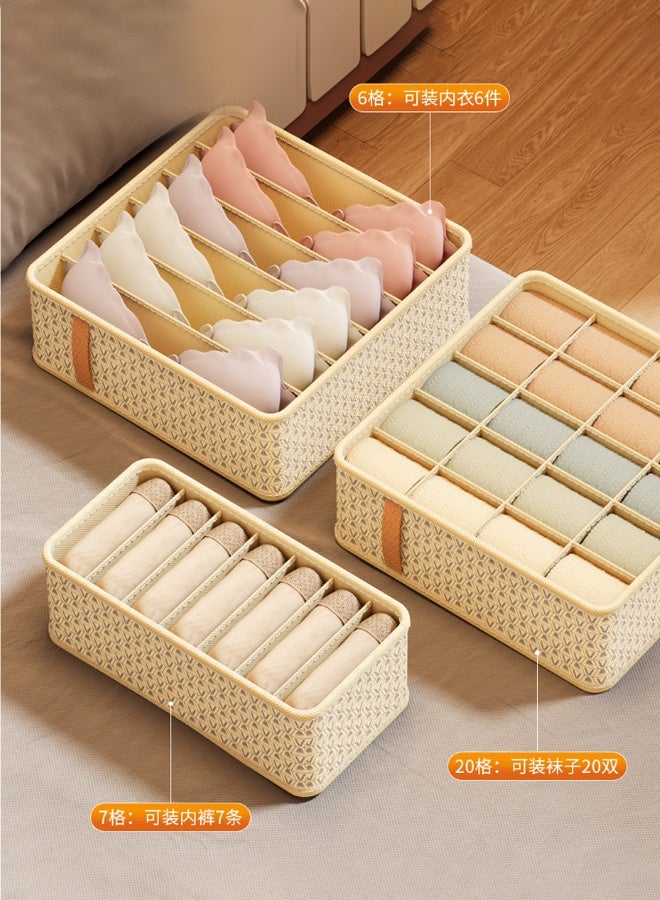 SenRan Underwear Drawer Organizer, Foldable Fabric Sock Bra Storage Box with Compartments, Stackable Closet Wardrobe Organizer for Underwear Socks Bras Panties Ties, Beige - Image 2