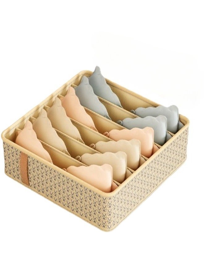 SenRan Underwear Drawer Organizer, Foldable Fabric Sock Bra Storage Box with Compartments, Stackable Closet Wardrobe Organizer for Underwear Socks Bras Panties Ties, Beige - Image 1