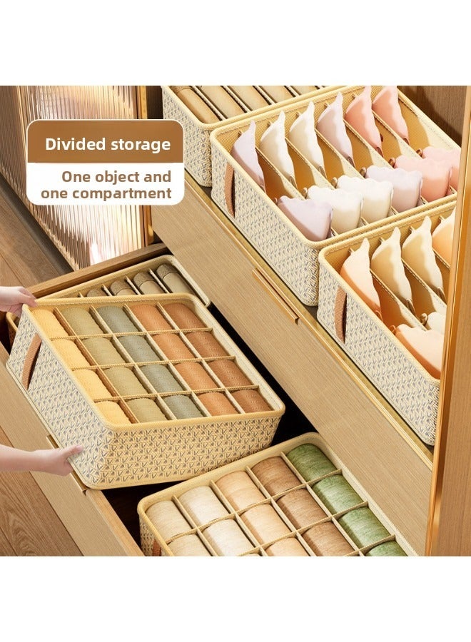 SenRan Underwear Drawer Organizer, Foldable Fabric Sock Bra Storage Box with Compartments, Stackable Closet Wardrobe Organizer for Underwear Socks Bras Panties Ties, Beige - Image 3