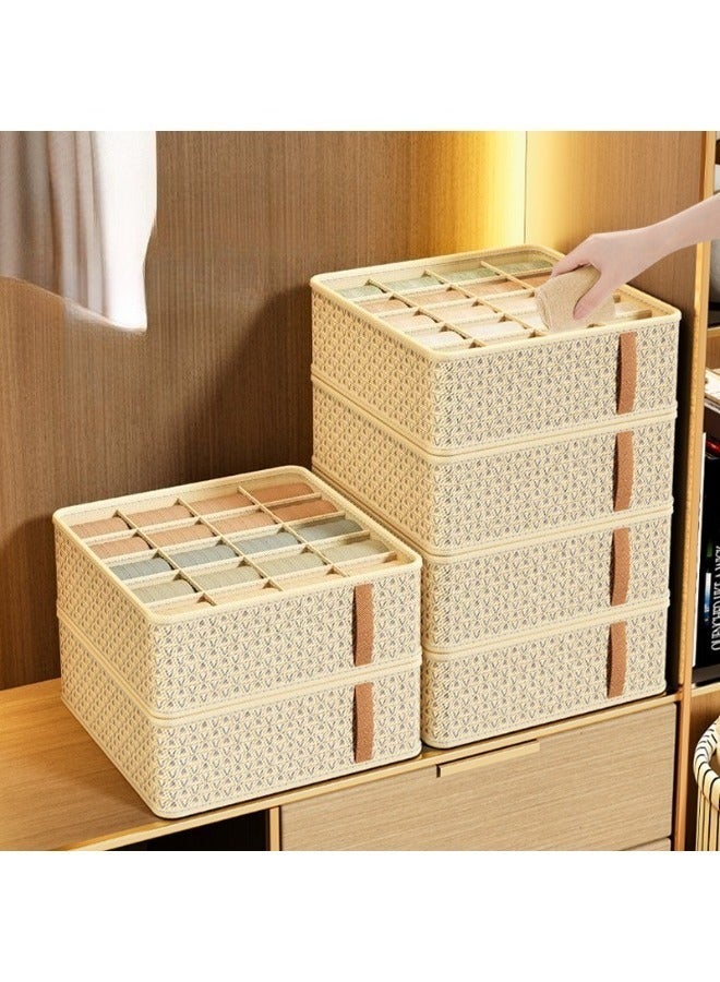 SenRan Underwear Drawer Organizer, Foldable Fabric Sock Bra Storage Box with Compartments, Stackable Closet Wardrobe Organizer for Underwear Socks Bras Panties Ties, Beige - Image 5