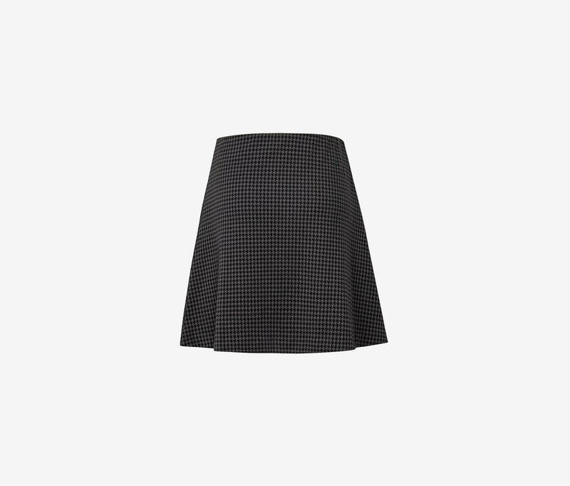 Women Button Houndstooth Midi Skirt Black