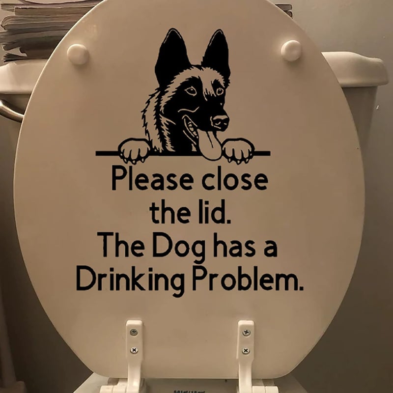 klarako Toilet Stickers Funny for Bathroom Lid Decals Please Close The Lid, Dog Has Drinking Problems DIY Self-Adhesive Seat Cling Restroom Decor (Dog) - Image 1