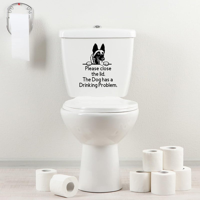 klarako Toilet Stickers Funny for Bathroom Lid Decals Please Close The Lid, Dog Has Drinking Problems DIY Self-Adhesive Seat Cling Restroom Decor (Dog) - Image 3