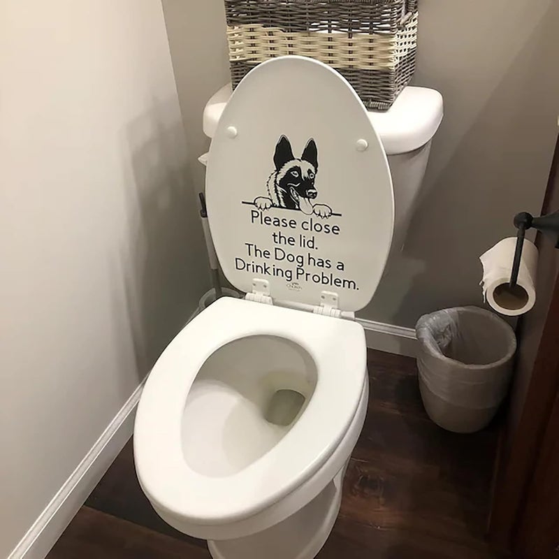 klarako Toilet Stickers Funny for Bathroom Lid Decals Please Close The Lid, Dog Has Drinking Problems DIY Self-Adhesive Seat Cling Restroom Decor (Dog) - Image 2