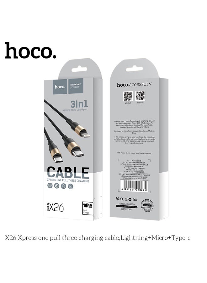Hoco X26 Xpress Cable USB to Lightning-Micro-USB Type-C - Image 5