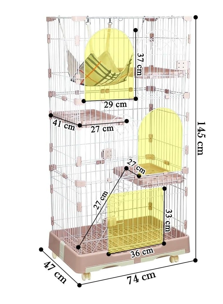 أن ان سي بيتس قفص قطط متعدد المستويات مع منحدرات متدرجة، أرضيات واسعة، صينية قابلة للإزالة وأبواب رئيسية مع قفل آمن، حظيرة لعب للقطط بطول 145 سم للاستخدام الداخلي والخارجي، سهل التنظيف وقفص قطط موفر للمساحة (وردي) - Image 2