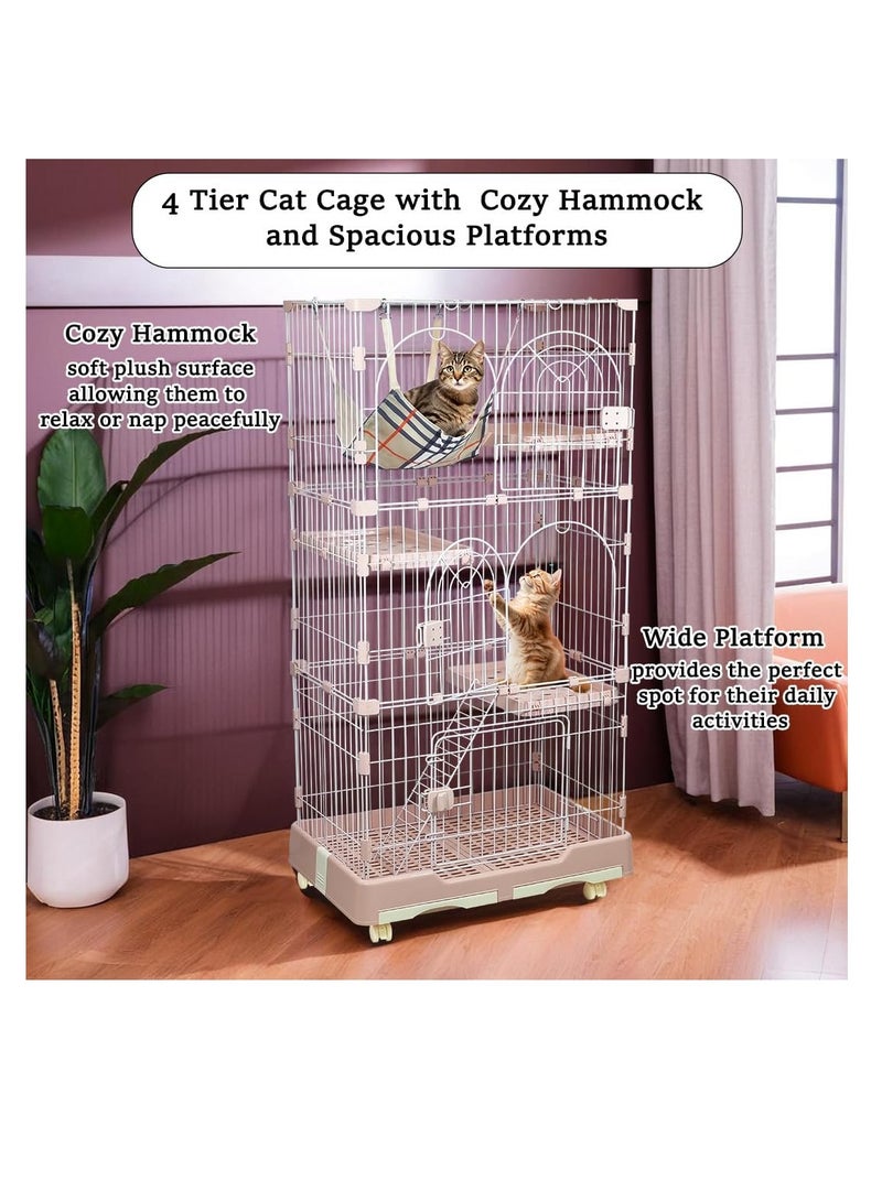 أن ان سي بيتس قفص قطط متعدد المستويات مع منحدرات متدرجة، أرضيات واسعة، صينية قابلة للإزالة وأبواب رئيسية مع قفل آمن، حظيرة لعب للقطط بطول 145 سم للاستخدام الداخلي والخارجي، سهل التنظيف وقفص قطط موفر للمساحة (وردي) - Image 5