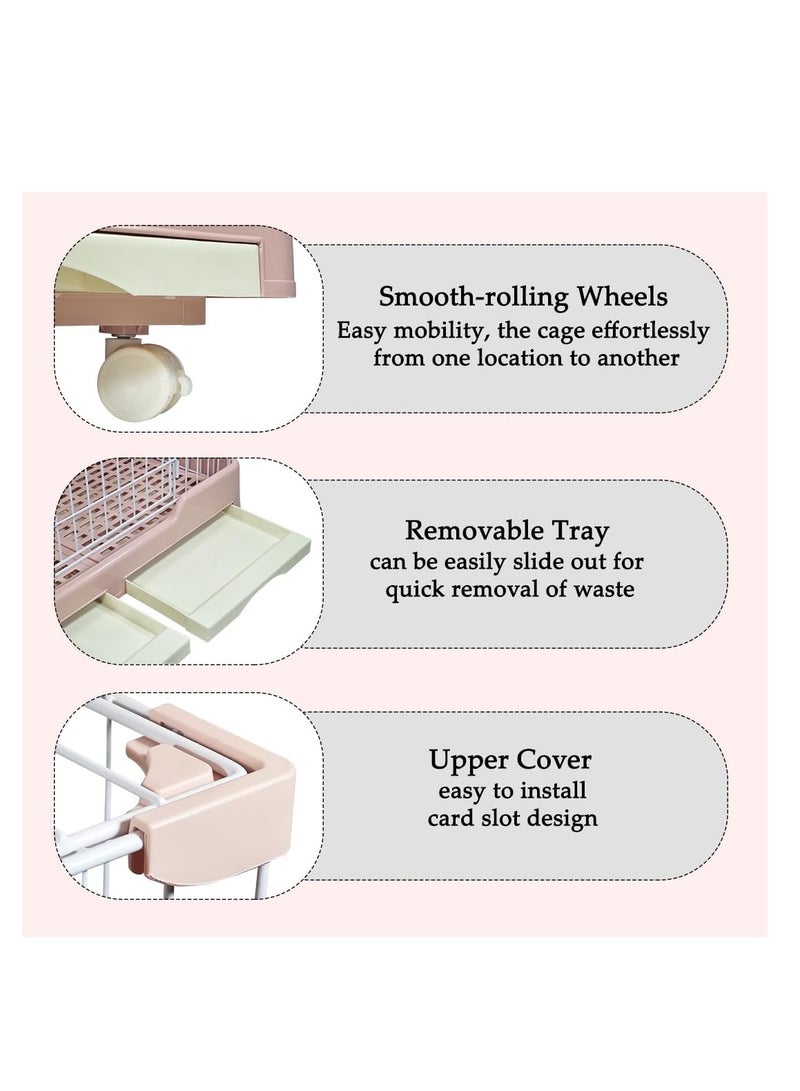 أن ان سي بيتس قفص قطط متعدد المستويات مع منحدرات متدرجة، أرضيات واسعة، صينية قابلة للإزالة وأبواب رئيسية مع قفل آمن، حظيرة لعب للقطط بطول 145 سم للاستخدام الداخلي والخارجي، سهل التنظيف وقفص قطط موفر للمساحة (وردي) - Image 4