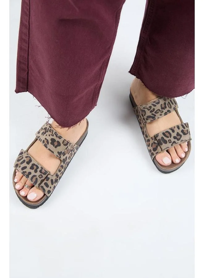 Manijero  (Vina 2 Leopar) Women's Genuine Leather Double strap Vizon Slipper. for Women | Best Price UAE