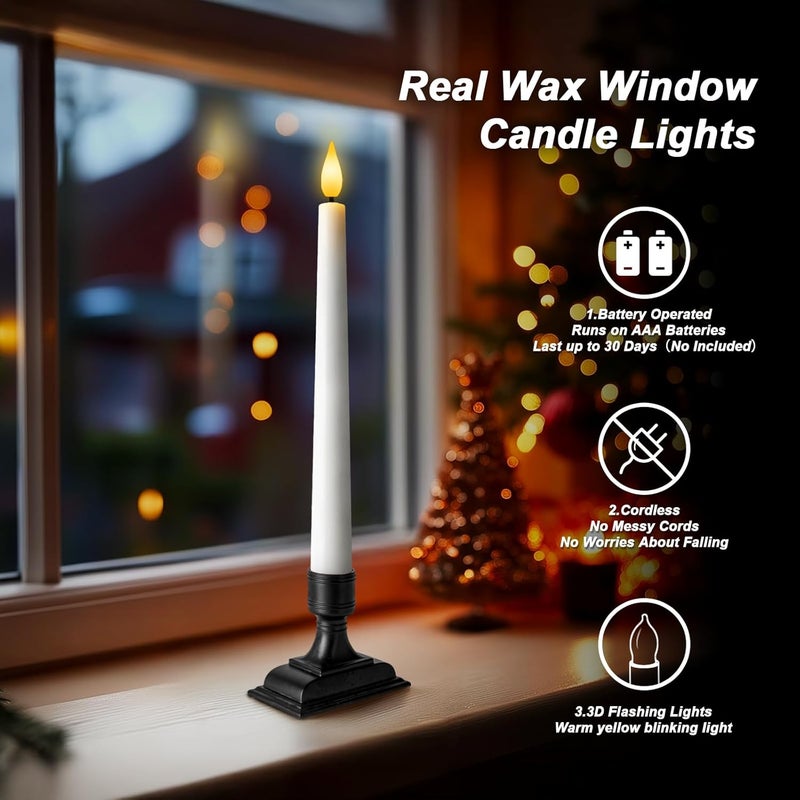 Homemory Wax Window Candles with Remote Timer Dimmer, Battery Operated Candlesticks with Holders, Christmas LED Candlesticks for Window Home Part Decor, 6 Pcs White - Image 2