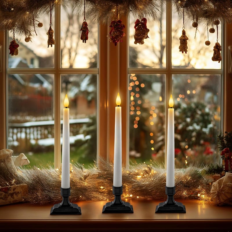 Homemory Wax Window Candles with Remote Timer Dimmer, Battery Operated Candlesticks with Holders, Christmas LED Candlesticks for Window Home Part Decor, 6 Pcs White - Image 5