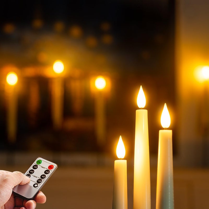 Homemory Wax Window Candles with Remote Timer Dimmer, Battery Operated Candlesticks with Holders, Christmas LED Candlesticks for Window Home Part Decor, 6 Pcs White - Image 3