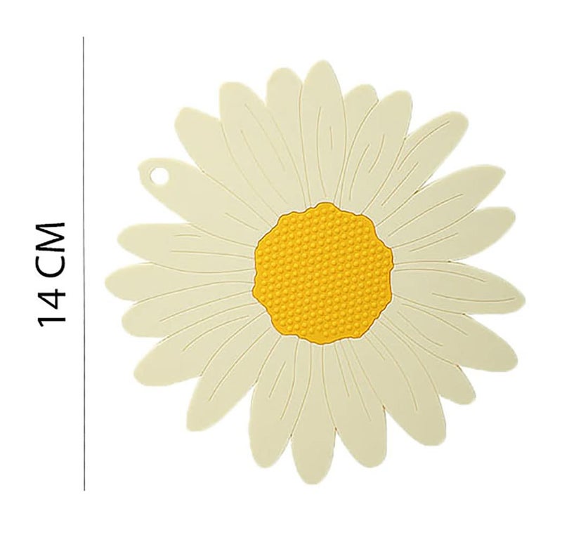 P-Plus International Silicone Trivet Mat Hot Pads Non-Slip & Heat Resistant Modern Sunflower Trivet Kitchen Hot Pads Placemats Kitchen Insulation Coaster (Set of 2, White) - Image 2