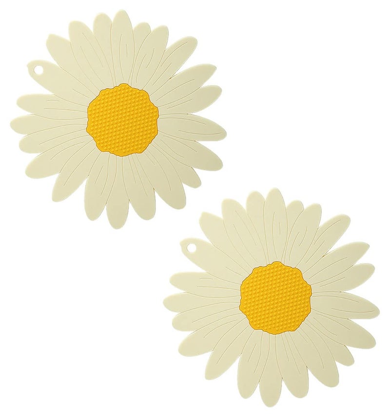P-Plus International Silicone Trivet Mat Hot Pads Non-Slip & Heat Resistant Modern Sunflower Trivet Kitchen Hot Pads Placemats Kitchen Insulation Coaster (Set of 2, White) - Image 1