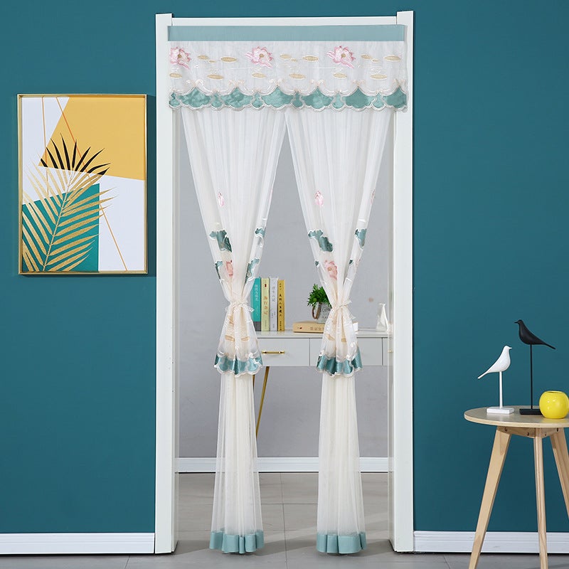 Door Curtain Lace Gauze Curtain Summer Bedroom Kitchen Blocking Partition Curtain Anti-Mosquito Door Curtain Household Fabric Screen Door Without Punching - Image 3