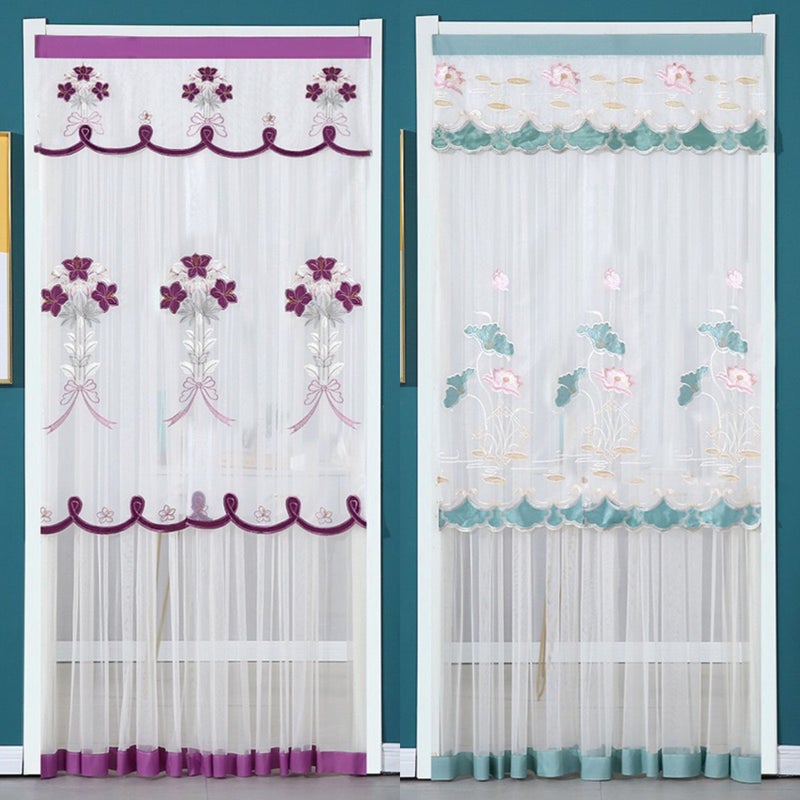 Door Curtain Lace Gauze Curtain Summer Bedroom Kitchen Blocking Partition Curtain Anti-Mosquito Door Curtain Household Fabric Screen Door Without Punching - Image 2