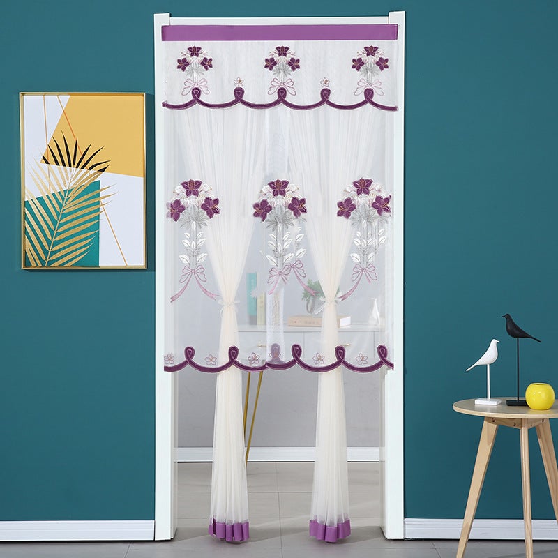 Door Curtain Lace Gauze Curtain Summer Bedroom Kitchen Blocking Partition Curtain Anti-Mosquito Door Curtain Household Fabric Screen Door Without Punching - Image 4
