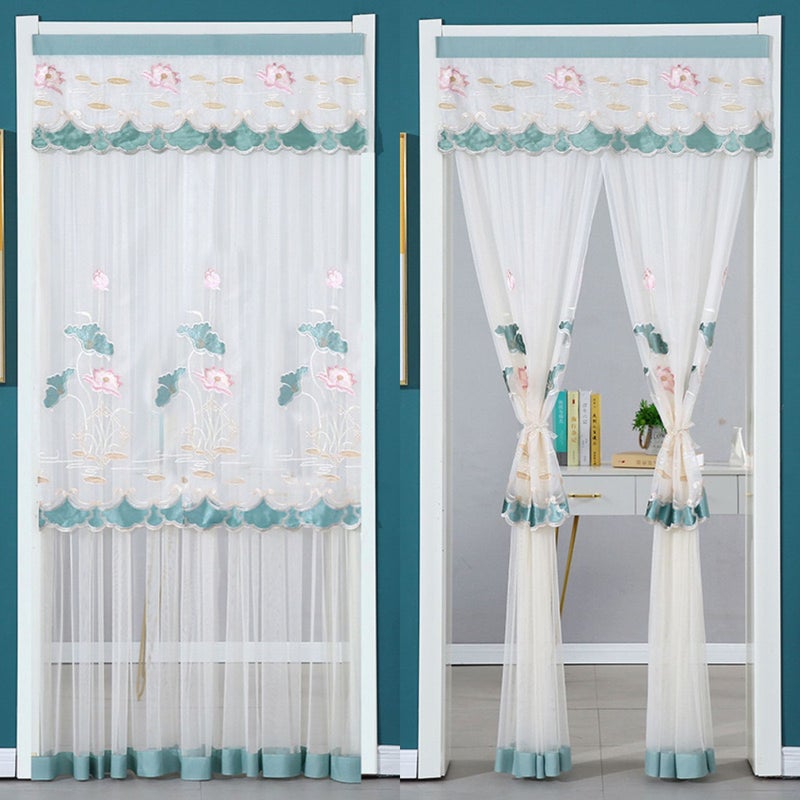 Door Curtain Lace Gauze Curtain Summer Bedroom Kitchen Blocking Partition Curtain Anti-Mosquito Door Curtain Household Fabric Screen Door Without Punching - Image 1