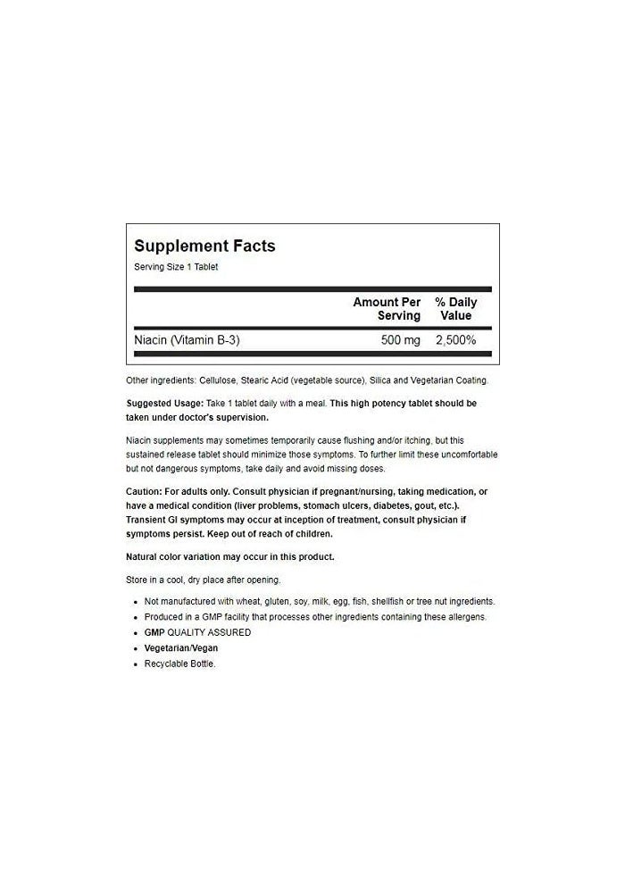NOW Foods Niacin 500mg Sustained Release Tablets - 100 Count - Image 3