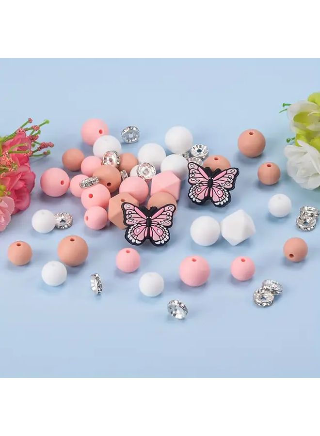 55pcs Mixed E Type Butterfly Series Silicone Beads With Rhinestone Spacer Beads For Jewelry Making DIY Bracelets Earrings Necklaces Bead Pens Key Chains Bag Charm Decorations Lanyards Craft Supplies Handmade Accessories Perfect Gift Craft Lovers - Image 5