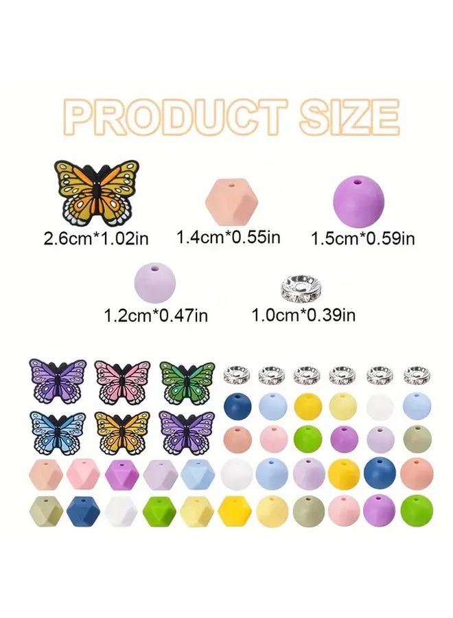55pcs Mixed E Type Butterfly Series Silicone Beads With Rhinestone Spacer Beads For Jewelry Making DIY Bracelets Earrings Necklaces Bead Pens Key Chains Bag Charm Decorations Lanyards Craft Supplies Handmade Accessories Perfect Gift Craft Lovers - Image 2